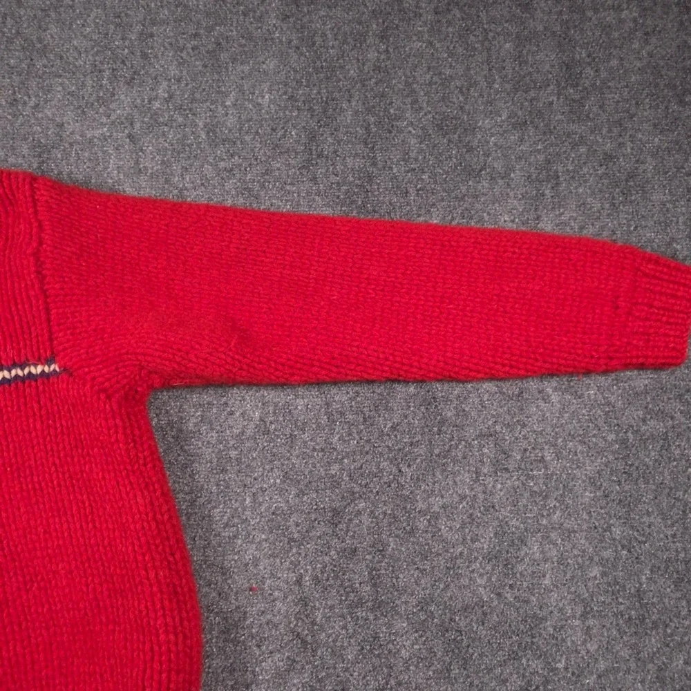 J.Crew Hand Knit Crewneck Sweater Mens XL Red Wool Striped Pullover